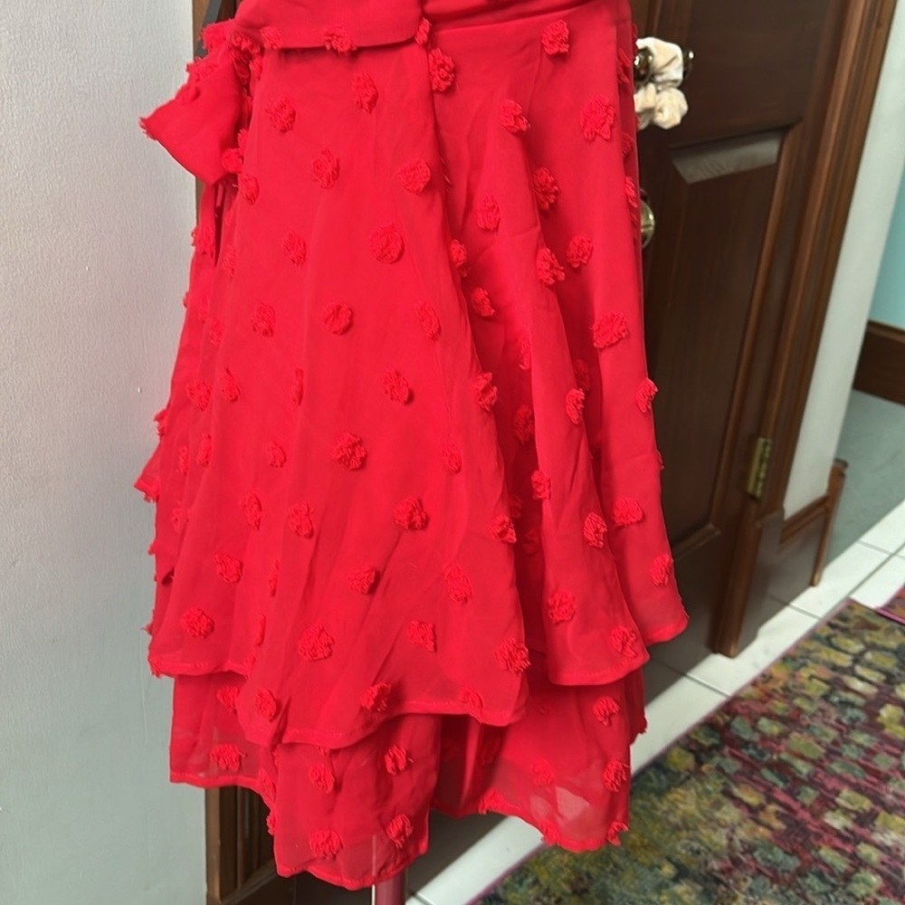Lulu’s  NWT  Swiss dot  Red  spaghetti strap halter dress  sheer/ lining  size S - Picture 7 of 13